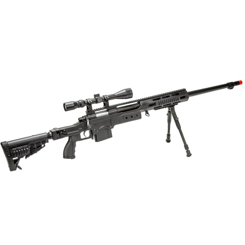 WellFire MB4412BAB Bolt Action Airsoft Sniper Rifle w/ Scope and Bipod (Color: Black)