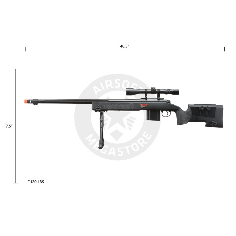 WellFire MB4416 M40A3 Bolt Action Sniper Rifle w/ Scope & Bipod - BLACK