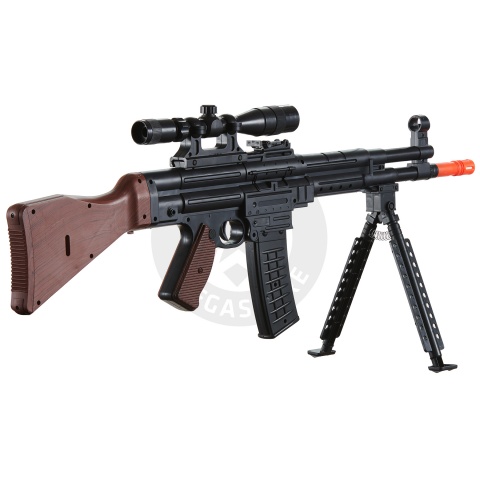 AMA MP44 Spring Airsoft Rifle w/ Bipod, Scope, Laser (Color: Black / Faux Wood)