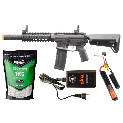 Lancer Tactical Gen 3 M4 Carbine SD AEG w/ Ambidextrous NSR Receiver, NSR Stock & Mock Suppressor - (Black) - Gen 3 Starter Bundle