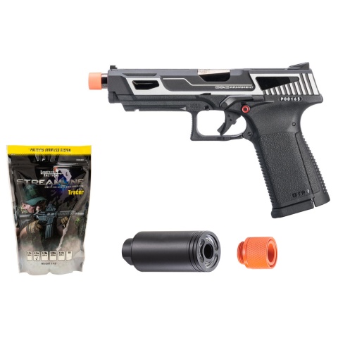 G&G GTP9-MS Metal Slide Gas Blowback Airsoft Pistol - (Silver) - Tracer/BB Bundle