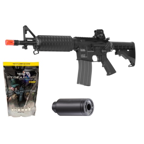 KWA Full Metal LM4C Airsoft M4 CQB Gas Blowback Training Rifle - (Black) - Tracer/BB Bundle