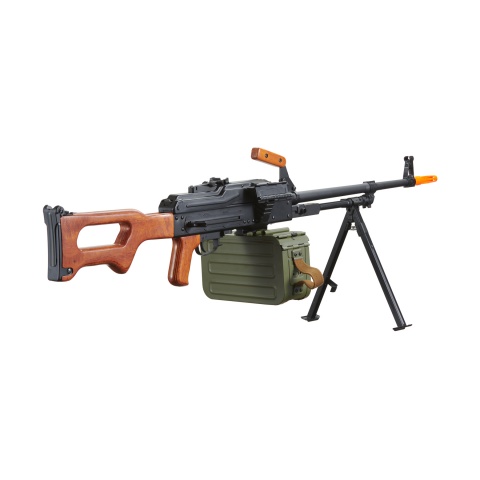 Atlas Custom Works PKM Russian Battlefield Squad Airsoft Machine Gun with Real Wood Furniture (Color: Black)