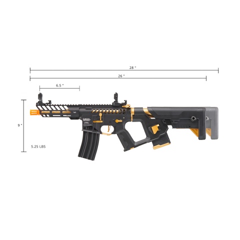 Lancer Tactical Low FPS Enforcer Needletail Skeleton AEG with Alpha Stock (Color: Black & Gold)