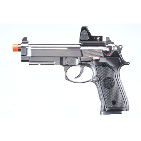 KLI KL-92 AI Optic Ready Silver Version 6mm Dual Power CO2/Gas Blowback Airsoft Pistol Red Dot Combo - (Silver)