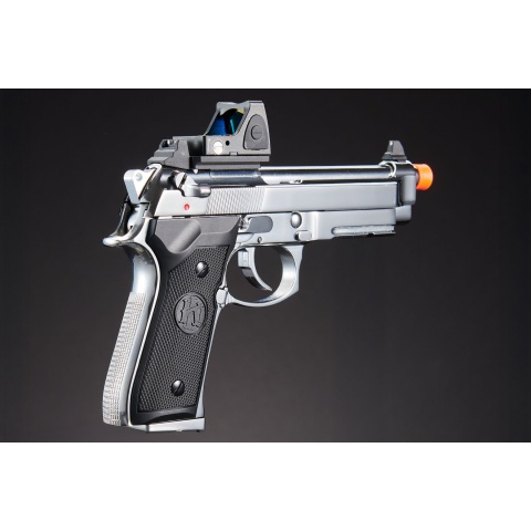 KLI KL-92 AI Optic Ready Silver Version 6mm Dual Power CO2/Gas Blowback Airsoft Pistol Red Dot Combo - (Silver)