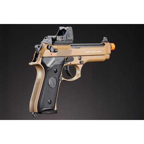 KLI KL-92 SAHARA Limited Edition 6mm Dual Power CO2/Gas Blowback Airsoft Pistol Red Dot Combo - (Tan)