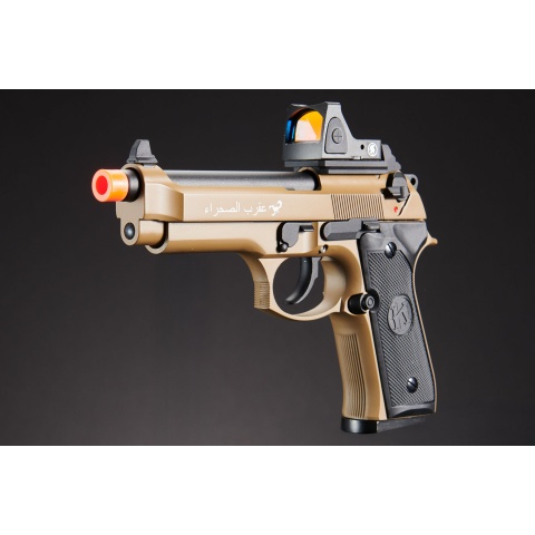 KLI KL-92 SAHARA Limited Edition 6mm Dual Power CO2/Gas Blowback Airsoft Pistol Red Dot Combo - (Tan)