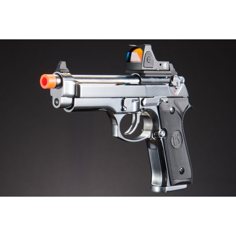 KLI KL-92 Platinum 6mm Dual Power CO2/Gas Blowback Airsoft Pistol Red Dot Combo - (Platinum)