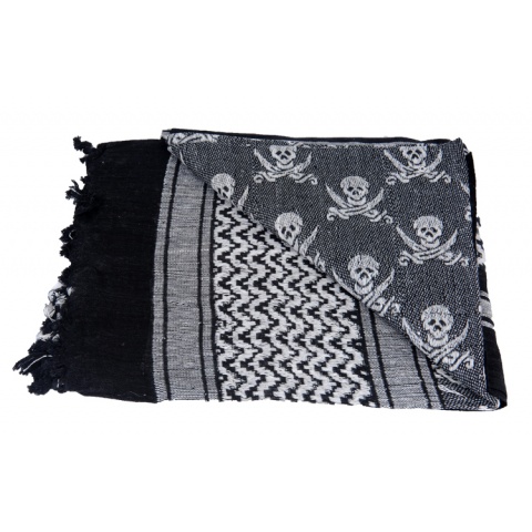 Lancer Tactical Multi-Purpose Jolly Roger Shemagh Face Head Wrap - BLACK/WHITE