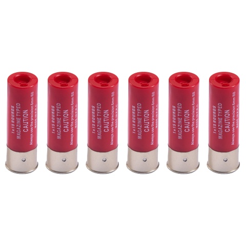 WoSport 15 Round Shotgun Shells for Multi & Single-Shot Airsoft Shotguns (Color: Red / Pack of 6)