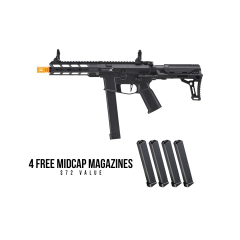 Lancer Tactical Gen 2 9mm Battle X CQB Carbine Airsoft AEG (Color: Black) + 4 Free Midcap Magazines