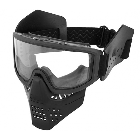 Lancer Tactical Ventilated Airsoft Full Face Mask [Clear Lens] - BLACK