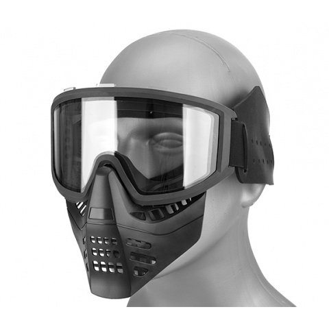 Lancer Tactical Ventilated Airsoft Full Face Mask [Clear Lens] - BLACK