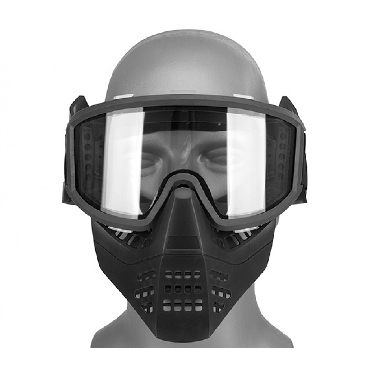 Lancer Tactical Ventilated Airsoft Full Face Mask [Clear Lens] BLACK