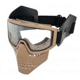 Lancer Tactical Ventilated Airsoft Full Face Mask [Clear Lens] - TAN