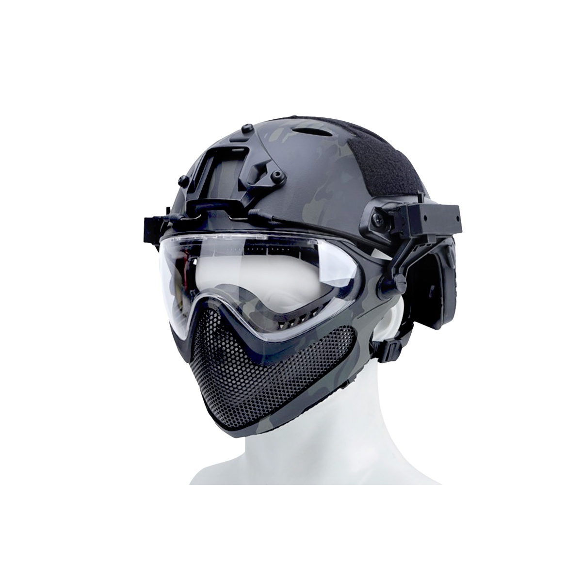 GForce Pilot Full Face Helmet w/ Steel Mesh Face Guard (Color Black