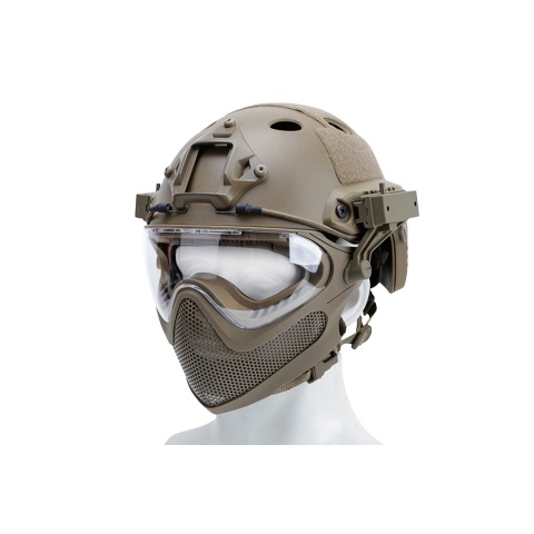 G-Force Pilot Full Face Helmet w/ Steel Mesh Face Guard (Color: Tan)