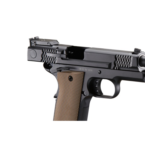 Double Bell Green Gas Full Metal 1911 Gas Blowback Airsoft Pistol w/ Tan Grip (Color: Black)