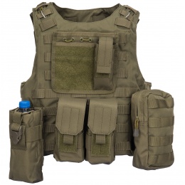 AMA Airsoft MOLLE Plate Carrier w/ 6 Pouches - OD GREEN