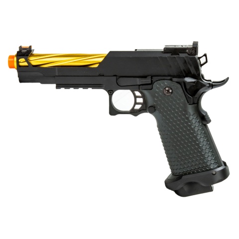 Golden Eagle 3337 OTS .45 Hi-Capa Gas Blowback Pistol w/ Open Slide (Color: Black / Gold Barrel)