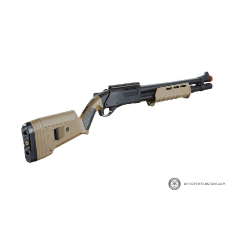 Golden Eagle Airsoft M870 MP M-LOK Style 3/6-Shot Pump Action Gas Shotgun - Tan with Shell Holder
