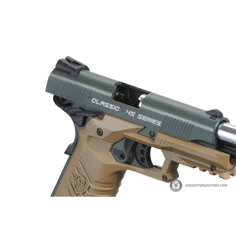 HFC Classic .45 Series Metal Green Gas Blowback Airsoft Pistol (Color: Black & Dark Earth)