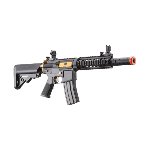 Lancer Tactical Gen 2 M4 SD Carbine Airsoft AEG Rifle with Gold Accents (Color: Black)