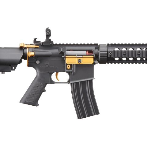Lancer Tactical Gen 2 M4 SD Carbine Airsoft AEG Rifle with Gold Accents (Color: Black)