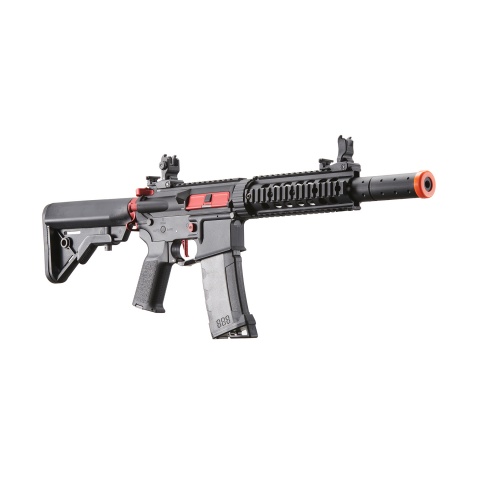 Lancer Tactical Gen 3 M4 Carbine SD AEG Airsoft Rifle with Mock Suppressor (Color: Black with Red Accents)