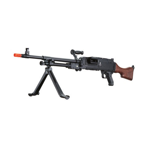 Lancer Tactical Full Metal M240W Airsoft AEG Squad Automatic Machine Gun with Box Magazine (Color: Black & Wood)