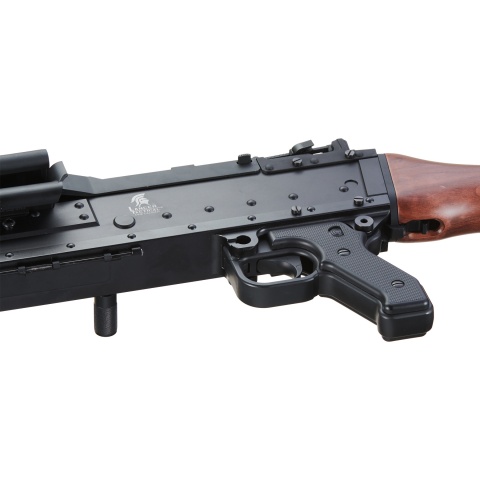 Lancer Tactical Full Metal M240W Airsoft AEG Squad Automatic Machine Gun with Box Magazine (Color: Black & Wood)