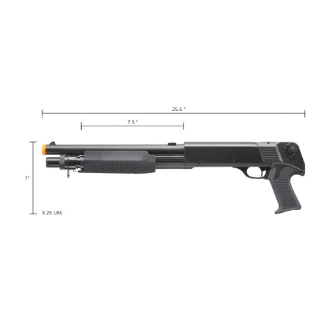 Double Eagle Airsoft Shotgun Metal with Tactical Pistol Grip - BLACK