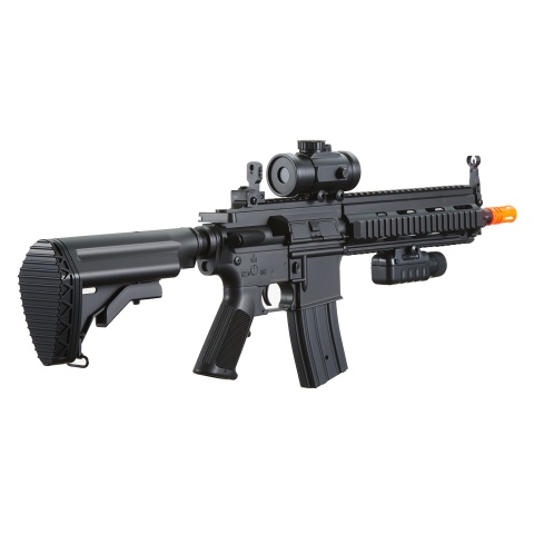 Double Eagle M804A2 LPEG Airsoft Gun with Red Dot Sight and PEQ Box - (Black)