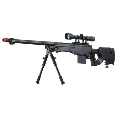 UK Arms Airsoft L96 Bolt Action Fluted Scope Rifle w/ Bipod - BLACK