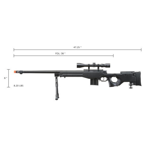 UK Arms Airsoft L96 Bolt Action Fluted Scope Rifle w/ Bipod - BLACK