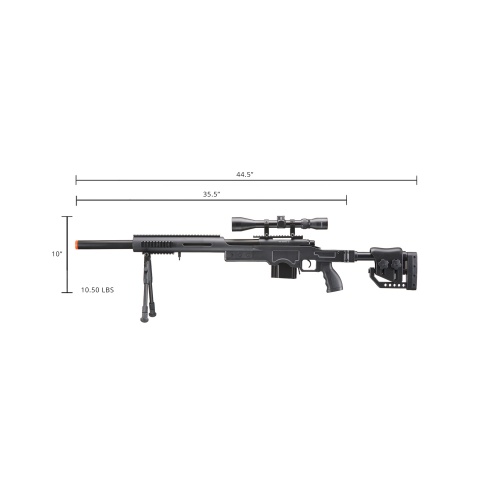 WellFire MB4410 Bolt Action Sniper Rifle w/ Scope and Bipod - BLACK