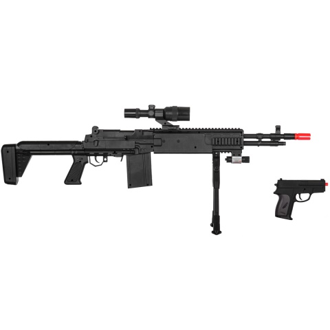 UK Arms Spring Sniper Rifle and P618 Pistol Combo with Laser and Flashlight (Color: Black)
