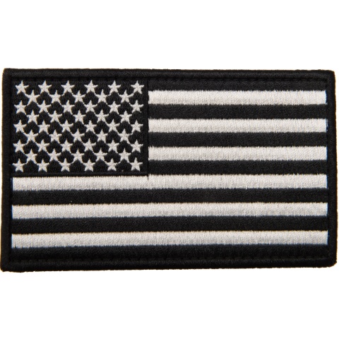 Large Embroidered Forward US Flag Patch (Color: Black and White)
