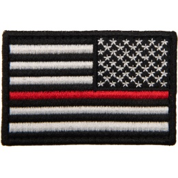 Embroidered Reverse US Flag Patch w/ Red Line (Color: Black)