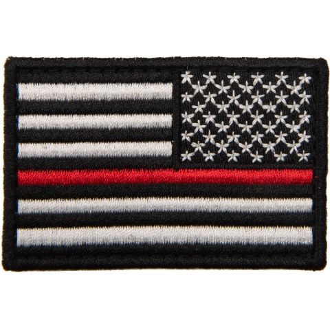 Embroidered Reverse US Flag Patch w/ Red Line (Color: Black)