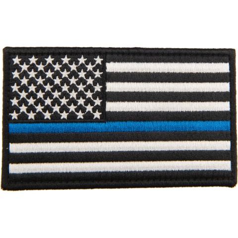 Embroidered Forward US Flag Patch w/ Blue Line (Color: Black)
