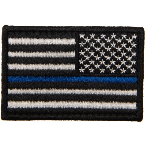 Embroidered Reverse US Flag Patch w/ Blue Line (Color: Black)