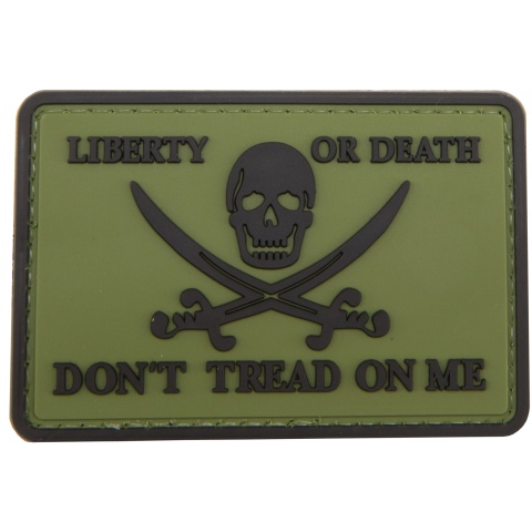 Pirate Skull Liberty or Death, Don't Tread On Me PVC Patch (Color: Green)