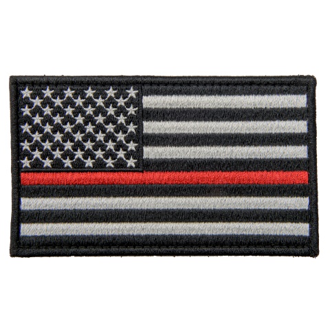 Large Embroidered Forward US Flag Patch w/ Red Line (Color: Black and White)
