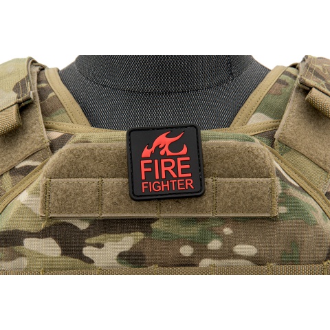 Fire Fighter PVC Patch w/ Round Corners (Color: Black and Red)