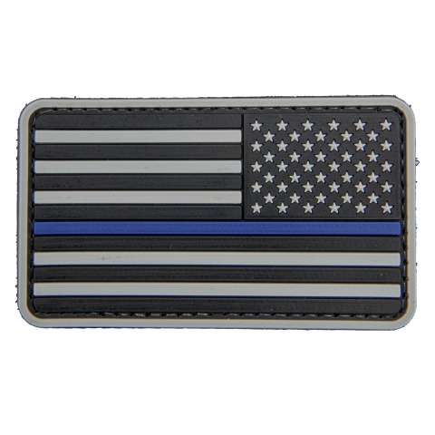 US Flag Reverse PVC Patch w/ Blue Stripe (Color: Black and Light Gray)