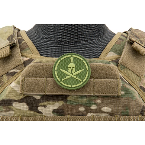 Spartan Helmet Crossed Swords PVC Patch (Color: OD Green)