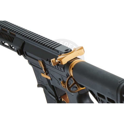 Zion Arms R15 Mod 1 Long Rail Airsoft Rifle with Delta Stock (Color: Black/Gold)