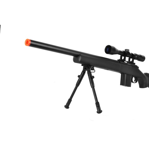 WellFire MB4404BAB Airsoft M24 Sniper Rifle w/ Scope & Bipod - BLACK